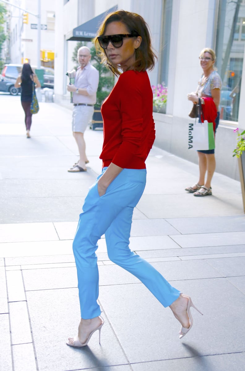 Victoria Beckham Wearing Red Top and Blue Pants June 2016 | POPSUGAR ...