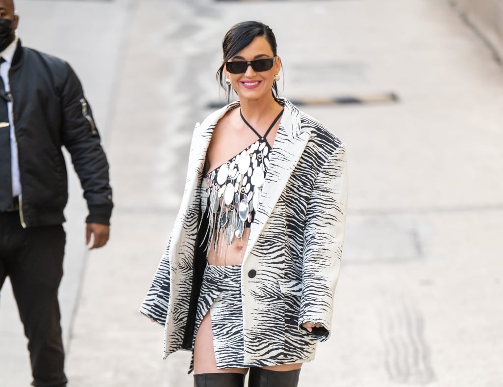 Katy Perry's Zebra Blazer and Skirt on Jimmy Kimmel Live