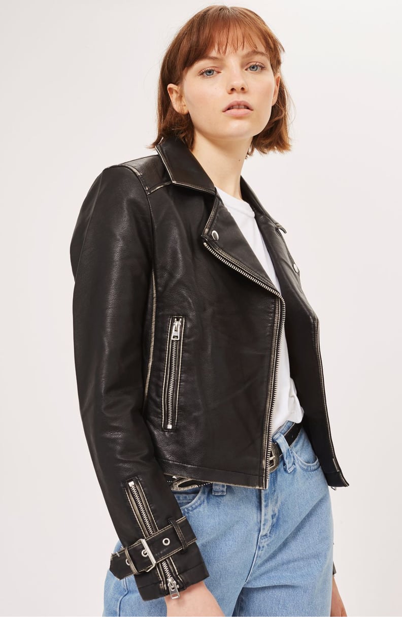 Topshop Washed Wolf Zipper Moto Jacket