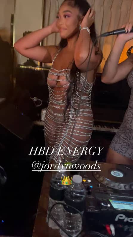 Jordyn Woods Wears Sheer Crystal Dress For 24th Birthday