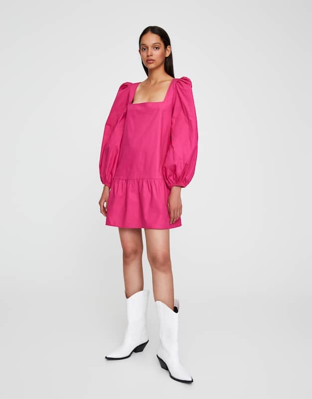 Pull&Bear Fuchsia Dress With Box Neckline