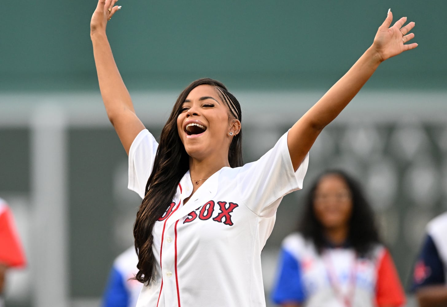 Amaya Papaya smiling in a Red Sox baseball jersey