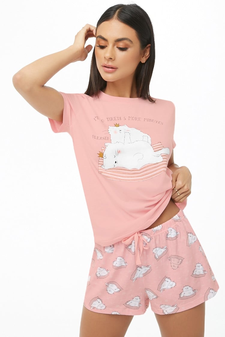 Cat Print Tee and Shorts PJ Set