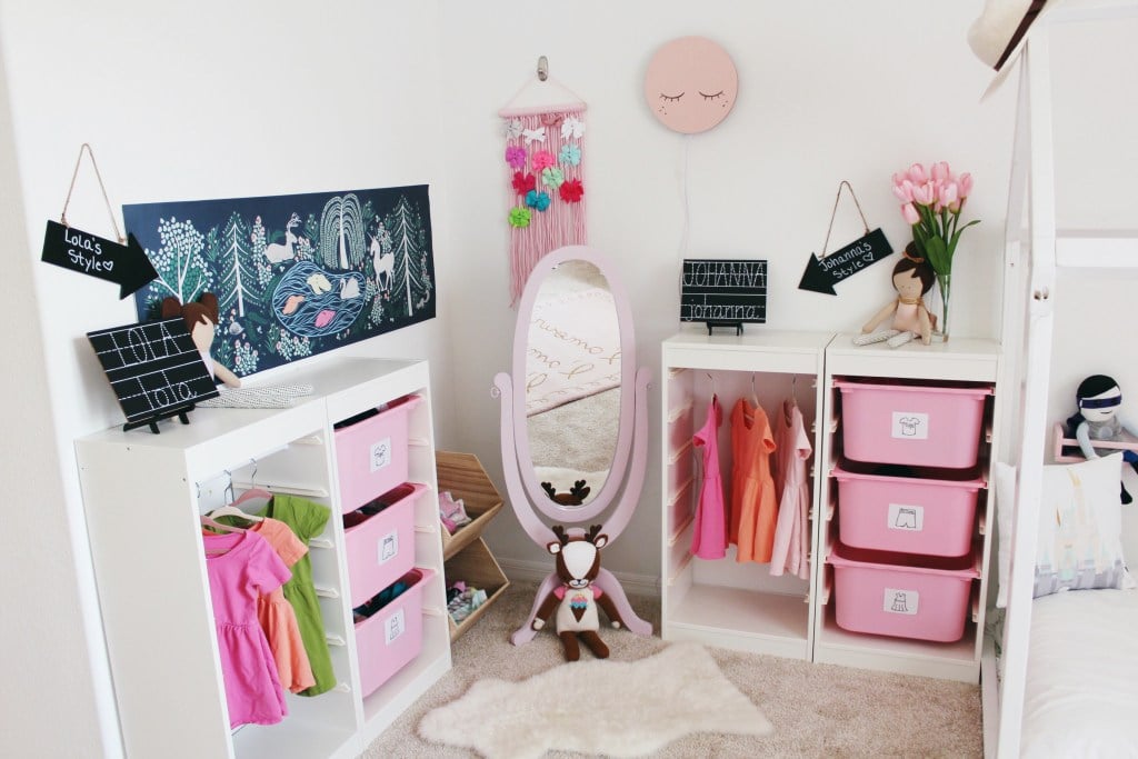To finish off your space, add a hamper for dirty clothes and a mirror so they can check out their outfit choices!