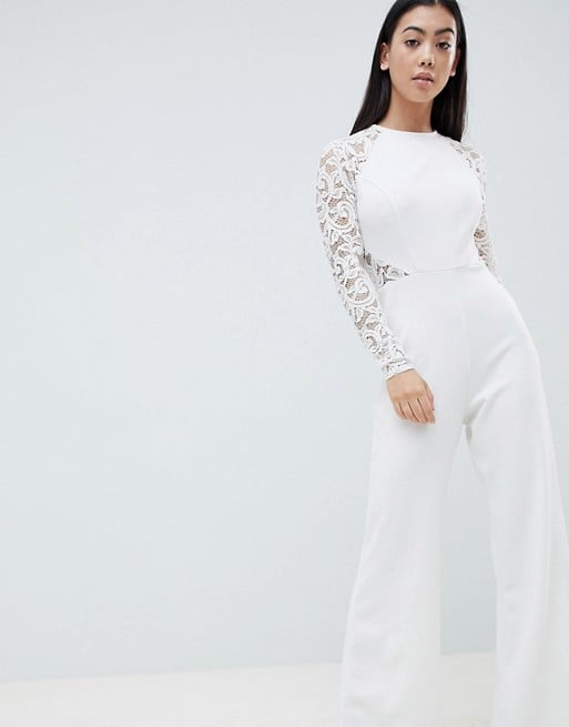 John Zack Petite Lace Sleeve Jumpsuit