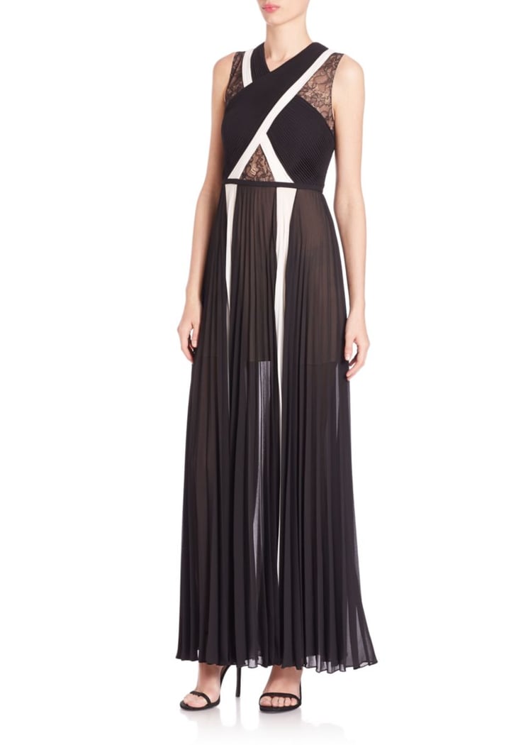 BCBGMAXAZRIA Caia Pleated Lace-Block Georgette Gown ($468) | What to ...