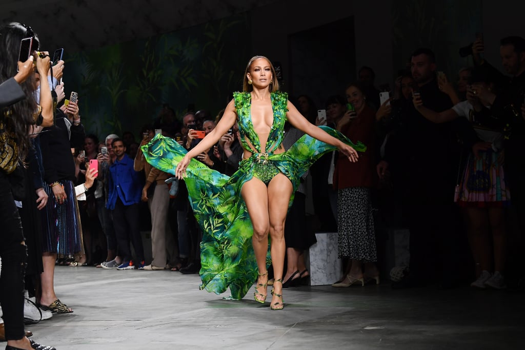 Jennifer Lopez Wore a New Green Dress on the Versace Runway