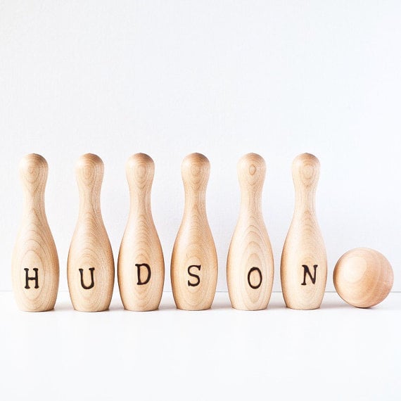 Wooden Bowling Set With Engraved Name Pins