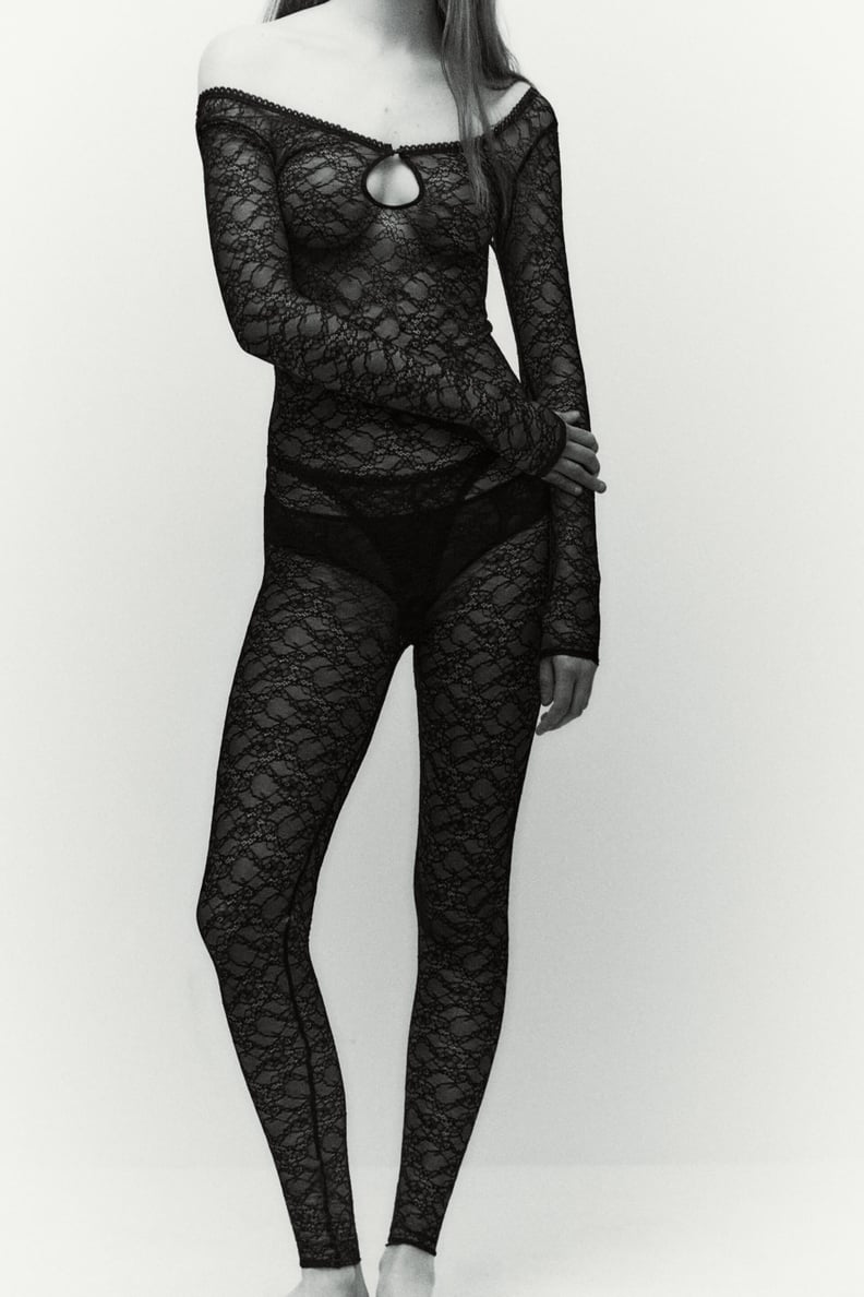 Zara Matching Lace Bodysuit Black Size Medium
