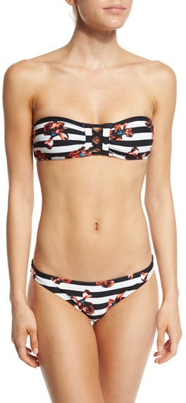 Proenza Schouler Falling Flowers Striped Bandeau Two-Piece Swimsuit