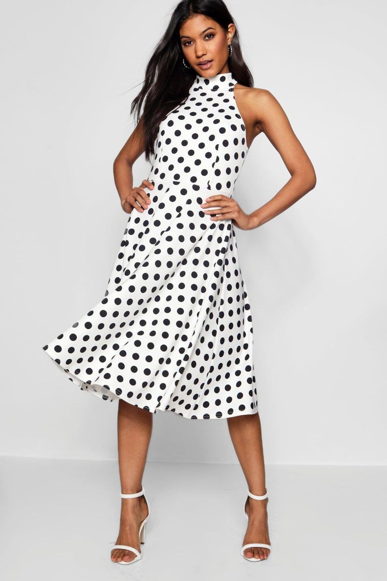 Boohoo Polka Dot High-Neck Midi Dress