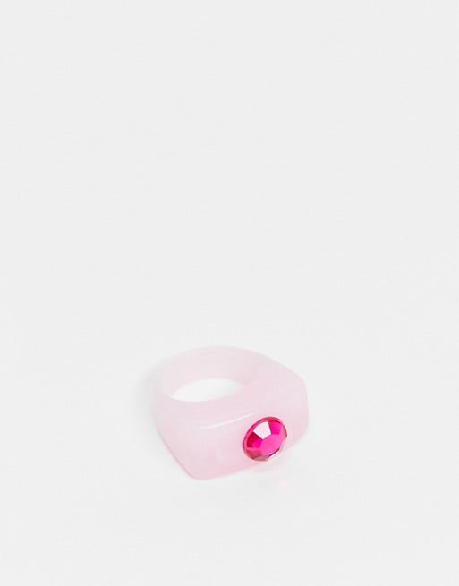ASOS Design Ring in Pink Plastic With Fuchsia Crystal