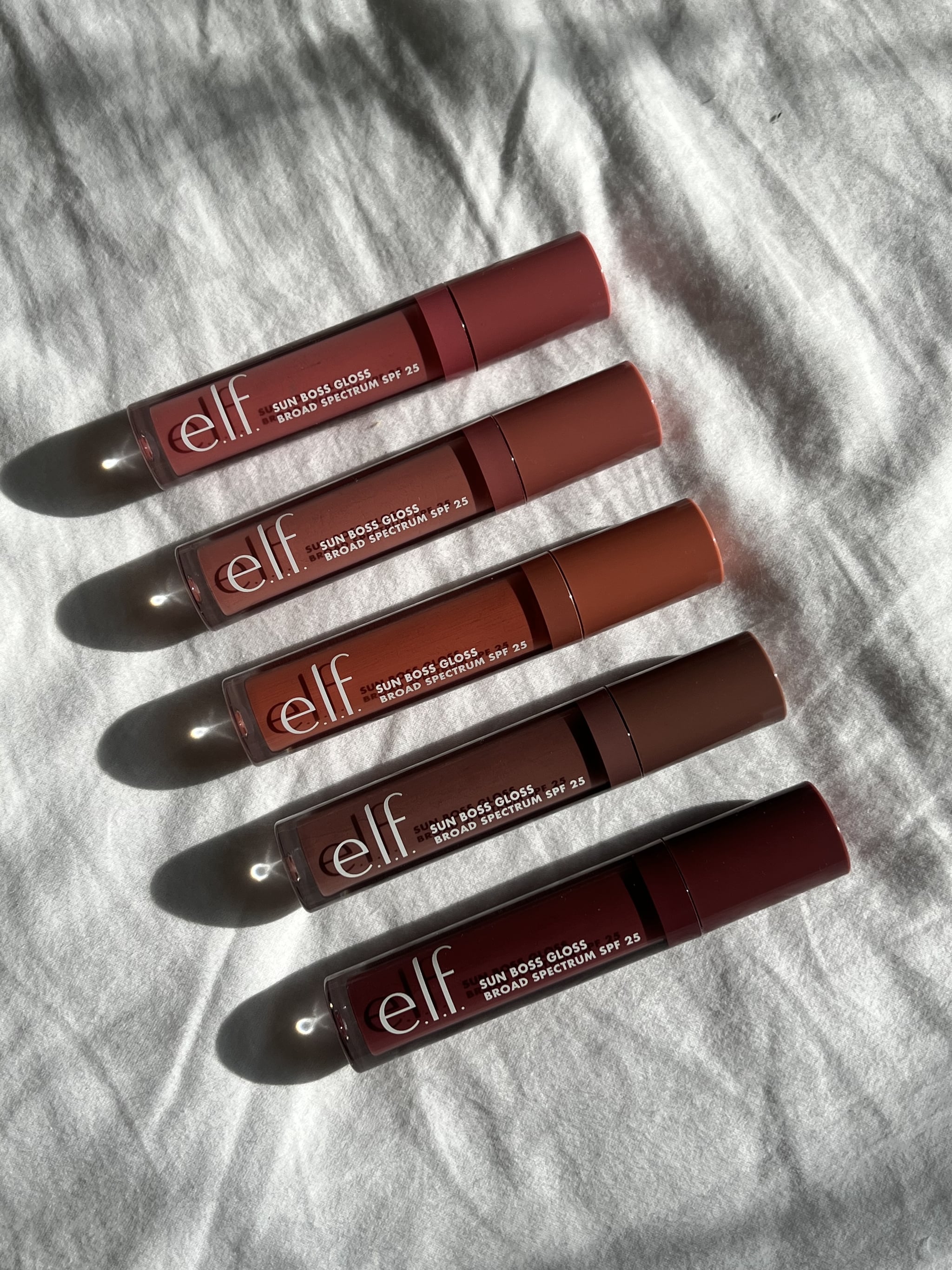 The e.l.f Sun Boss Gloss SPF 25 in five shades.
