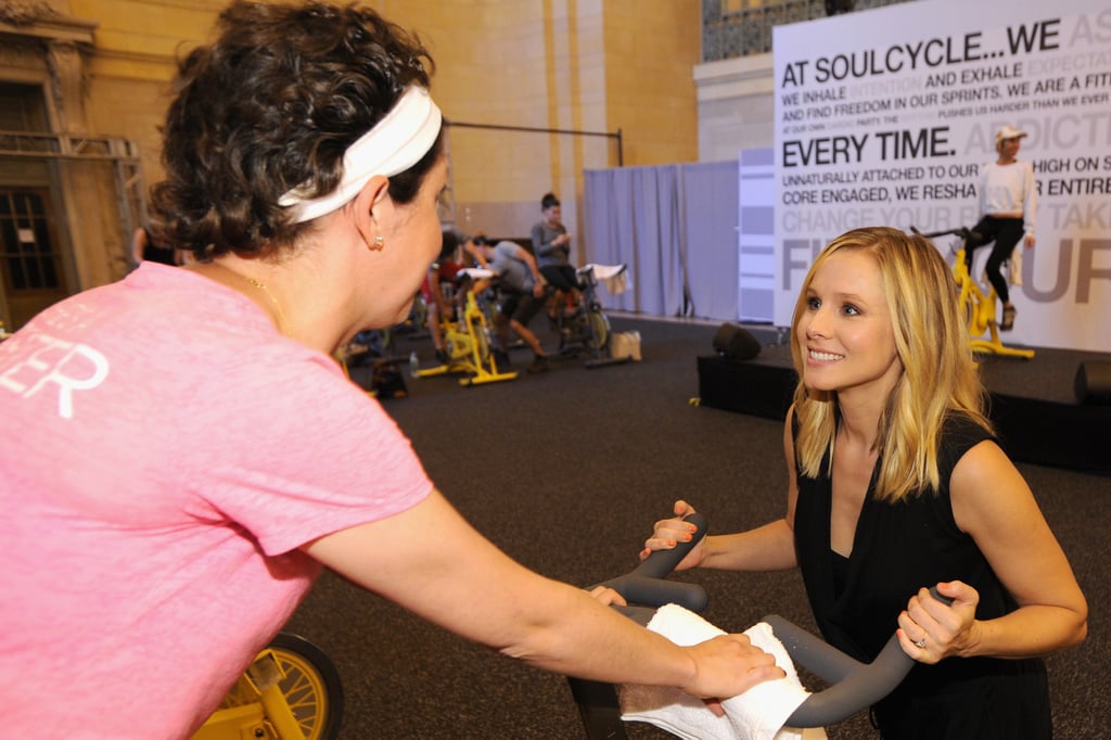 Kristen Bell took part in a SoulCycle ride at the Amex Epic EveryDay Getaway event in NYC on Friday.