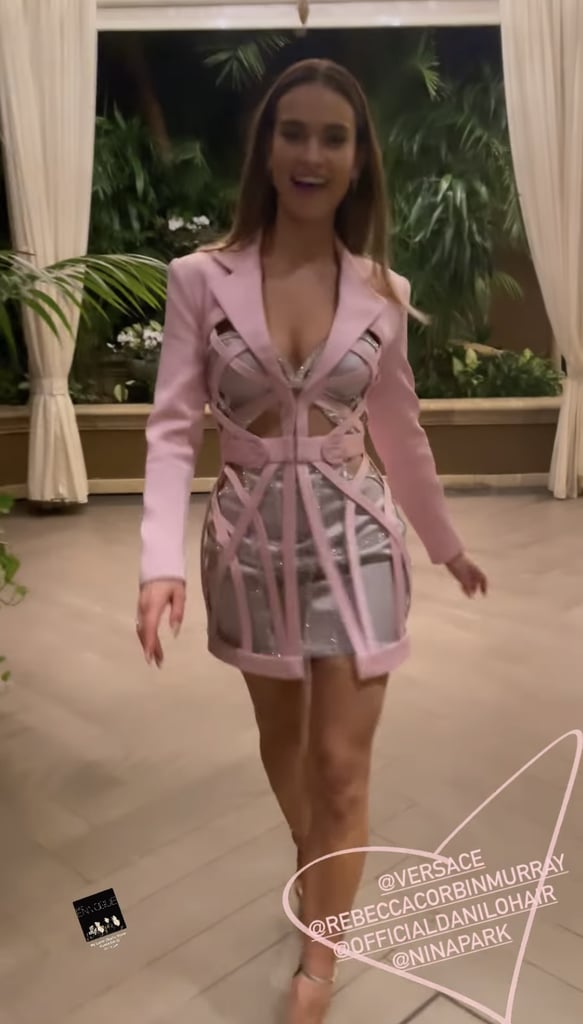 Lily James Wears Versace Cutout Blazer and Dress