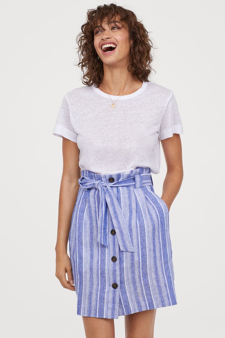 H&M Linen-Blend Paper-Bag Skirt