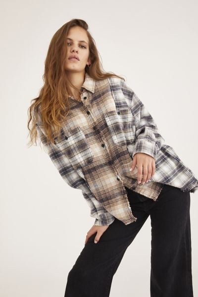 BDG Kaden Mixed Plaid Button-Down Shirt