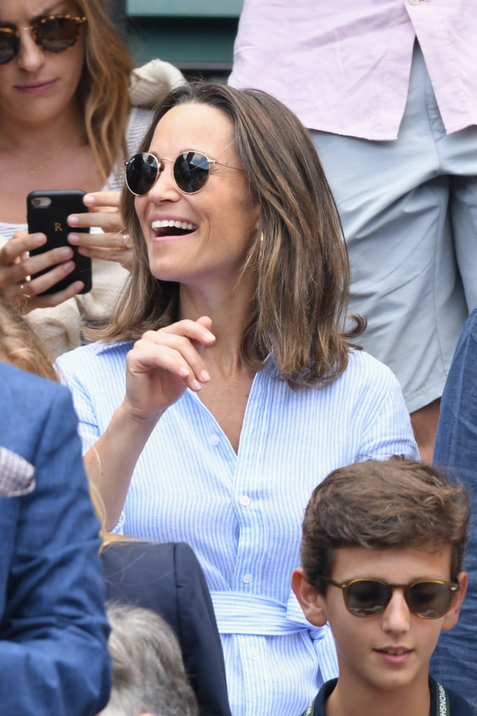 Pippa Middleton Blue Dress and Espadrilles at Wimbledon 2018