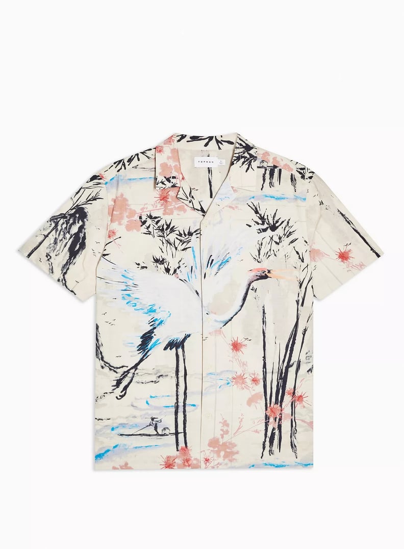 Topman Relaxed Crane Bird-Print Slim Shirt