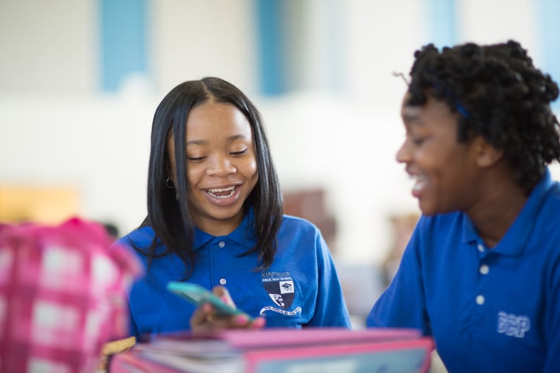 Students using the Real Talk app, a new sex education concept that puts health information for teens on smartphones.