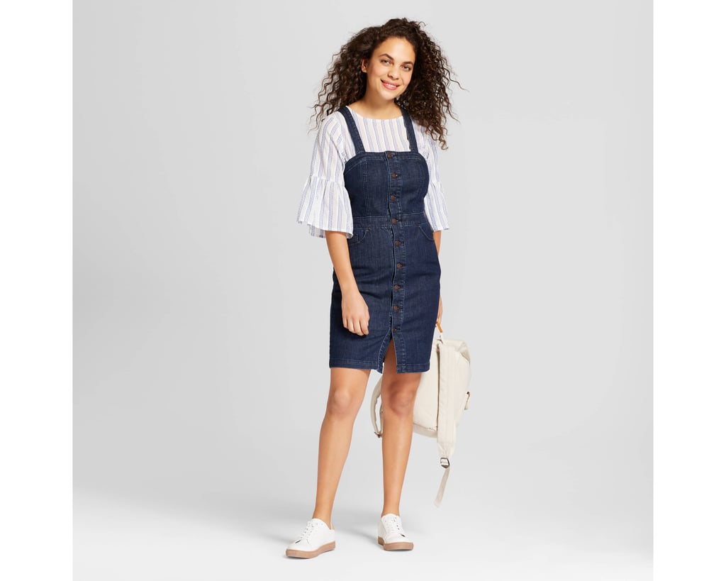 Universal Thread Women's Button Front Apron Denim Dress - Universal Thread Dark Wash