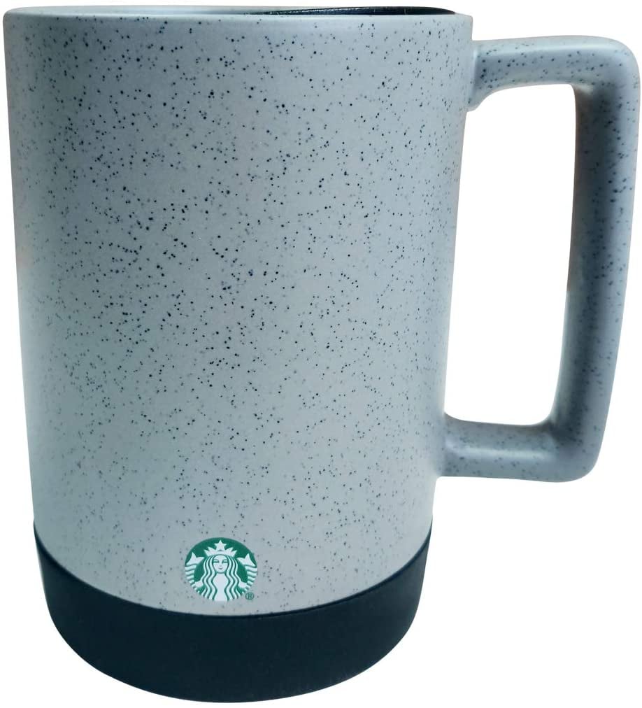 Starbucks Grey/Black Speckled Ceramic Desktop Mug Silicone Nonslip Bottom with press-in Lid