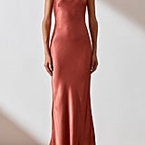 gisele bias cowl midi dress