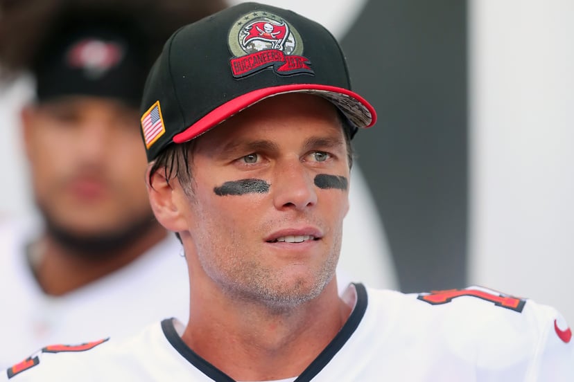 TAMPA, FL - NOVEMBER 06: Tampa Bay Buccaneers Quarterback Tom Brady (12) looks out towards the field moments before taking the field in the regular season game between the Los Angeles Rams and the Tampa Bay Buccaneers on November 06, 2022 at Raymond James