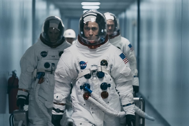 (L to R) LUKAS HAAS as Mike Collins, RYAN GOSLING as Neil Armstrong and COREY STOLL as Buzz Aldrin in 