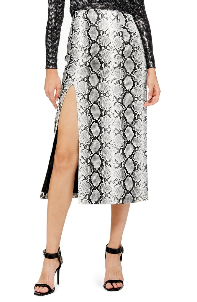 Topshop Snake-Print Faux-Leather Midi Skirt