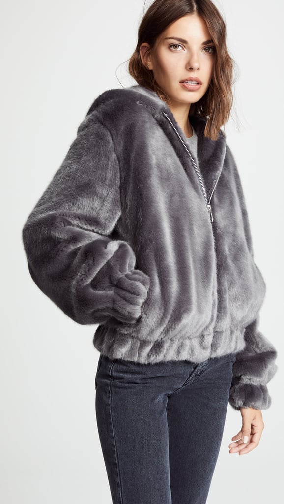 helmut lang hooded faux fur bomber jacket