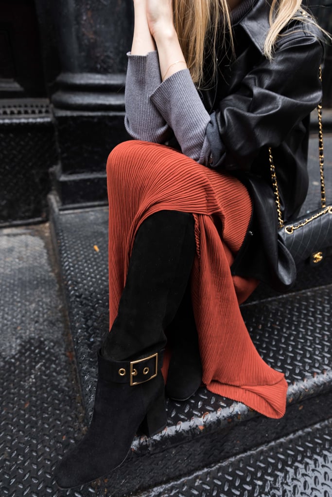 The Outfit Formula: Vintage Skirt, Boots, and Bag + a Shirt Jacket + a Turtleneck