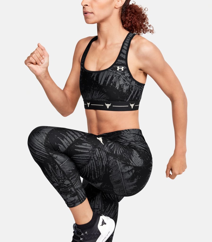 UA Project Rock Armour Mid Crossback Printed Sports Bra