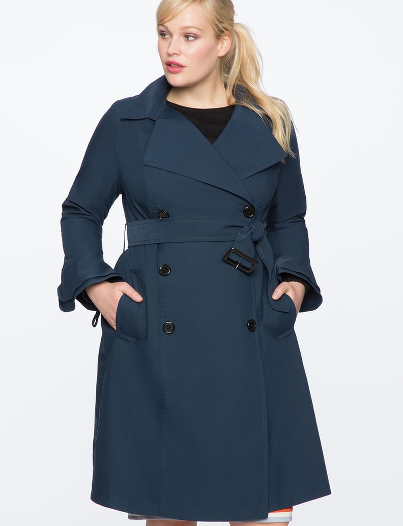 ELOQUII Ruffle Sleeve Trench Coat