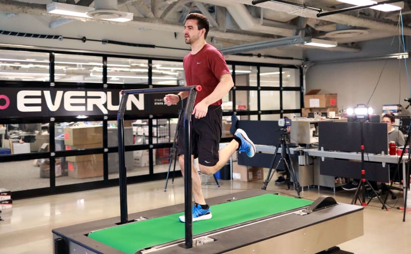 James Barrett getting his stride analyzed at the Saucony Innovation Lab