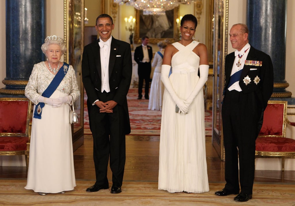 Queen Elizabeth II and Prince Philip stood by a dapper President Obama and First Lady Michelle at a May 2011 State Banquet.