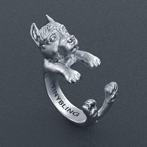 Pit Bull Sterling Silver Cuddle Ring