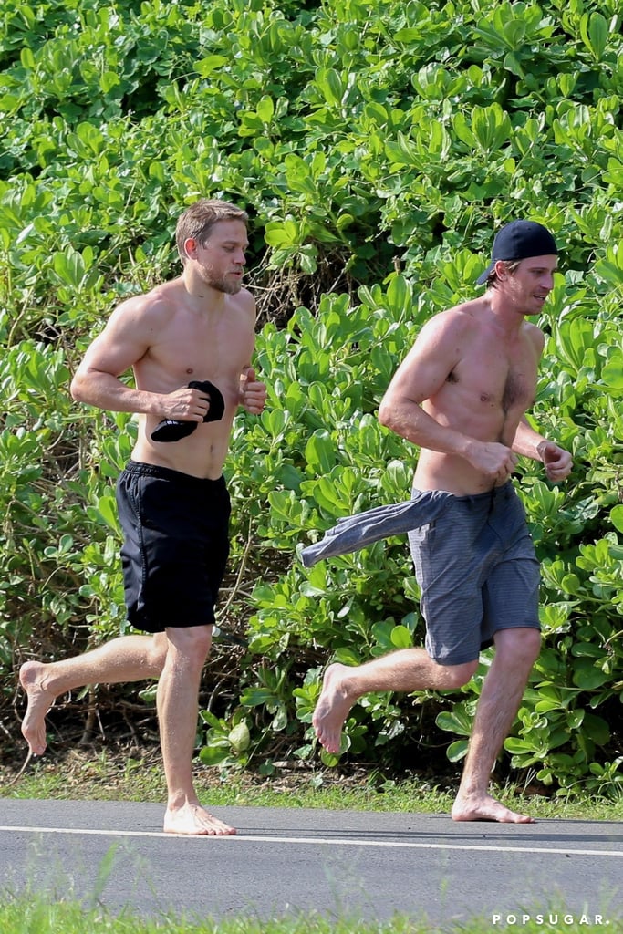 Shirtless Charlie Hunnam and Garrett Hedlund in Hawaii 2018