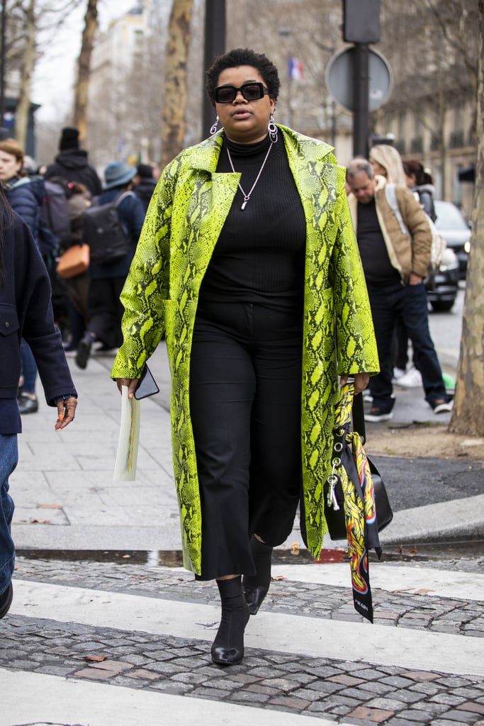 Winter Outfit Idea: A Snake-Print Coat Over an All-Black Look