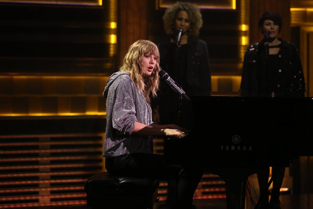 Taylor Swift Silver Sweatshirt on Jimmy Fallon