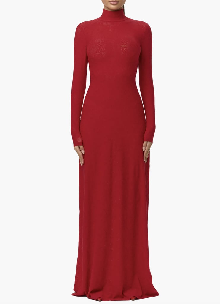 Naked Wardrobe Mock Neck Long Sleeve Lace Maxi Dress