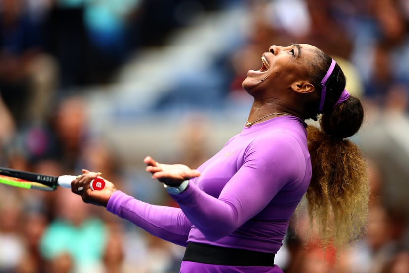 NEW YORK, NEW YORK - SEPTEMBER 07: Serena Williams of the United States reacts during her Women's Singles final match against Bianca Andreescu of Canada on day thirteen of the 2019 US Open at the USTA Billie Jean King National Tennis Center on September 0