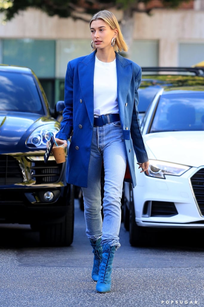 Hailey Baldwin Blue Yeezy Boots