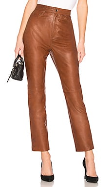LPA Leather Straight-Leg Pants in Brown