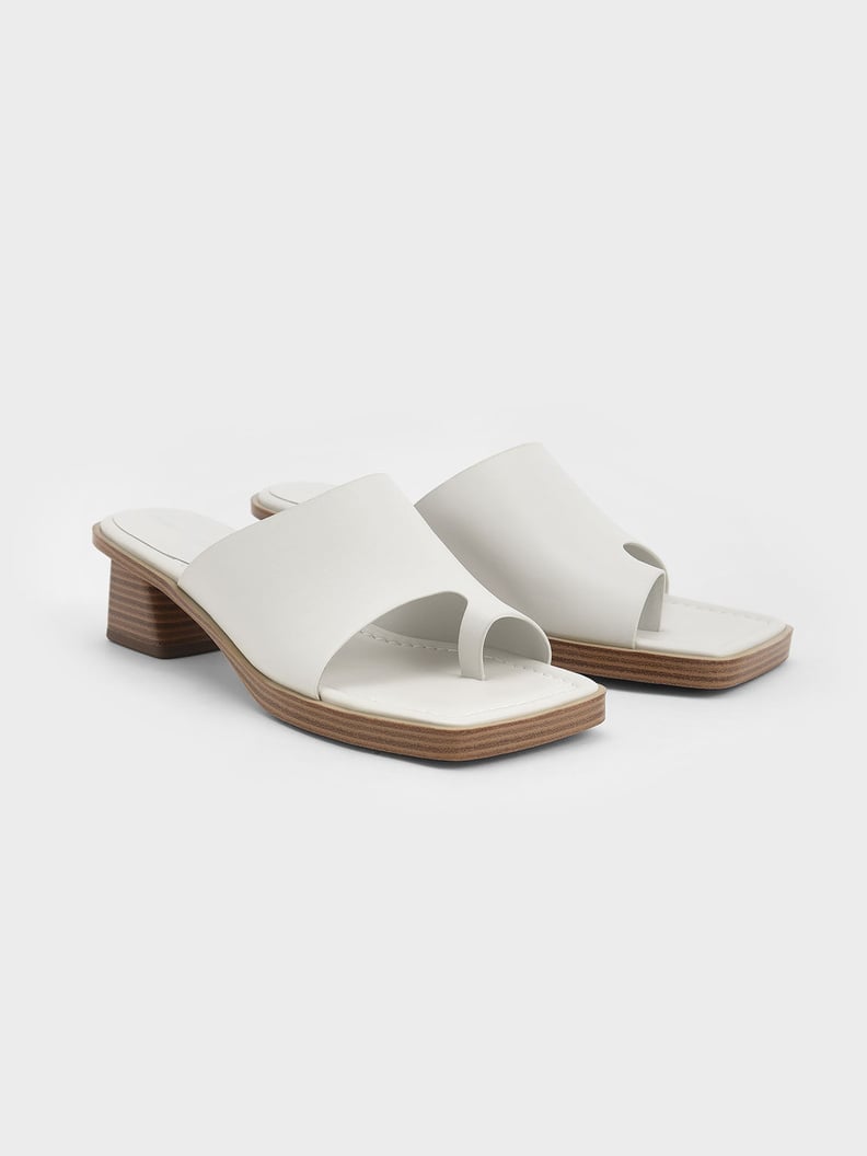 White Sandals: Charles & Keith Chalk Toe Ring Stacked Heel Sandals