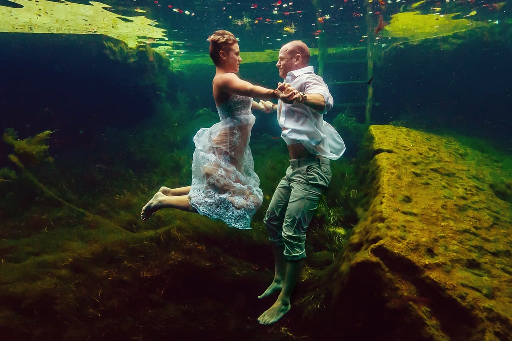 Underwater Trash-the-Wedding-Dress Shoot