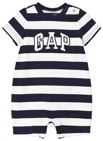 Gap Navy and White Stripe Logo Short Onesie ($18)
