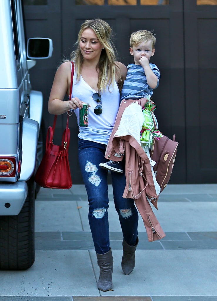 Hilary Duff wasn't wearing her wedding ring when she carried Luca in LA on Monday.