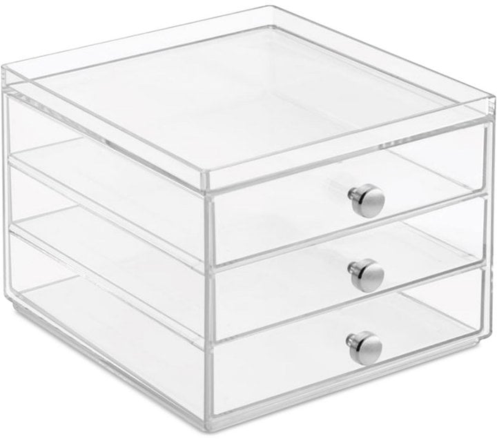 InterDesign Slim 3-Drawer Makeup Organizer, Clear