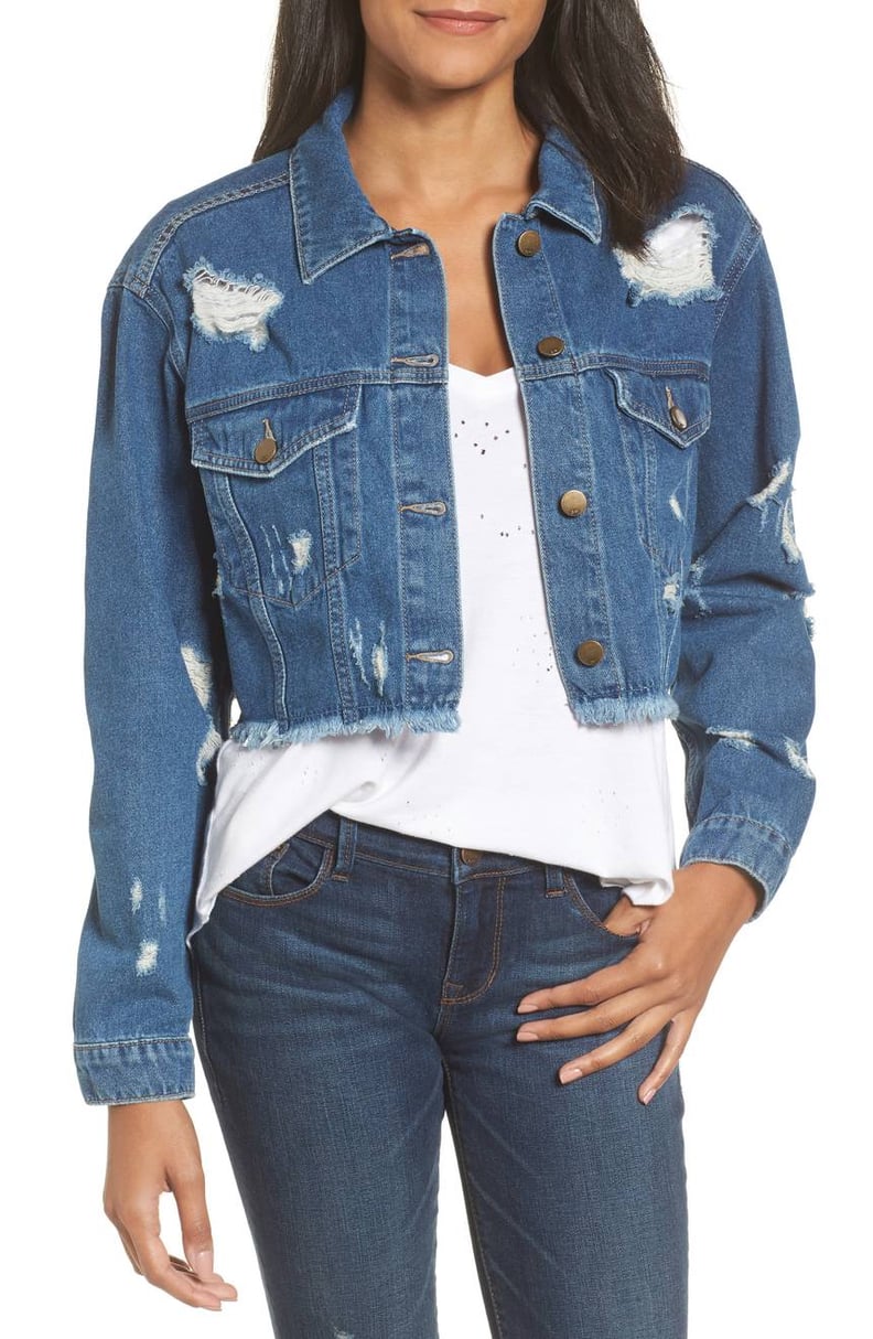 Sp Black Distressed Crop Denim Jacket